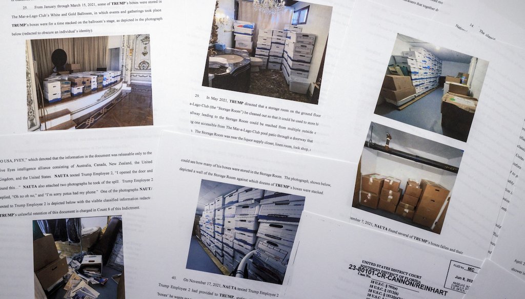 The indictment against former President Donald Trump is photographed on June 9, 2023. Trump is facing 37 felony charges related to the mishandling of classified documents according to the unsealed indictment. (AP)