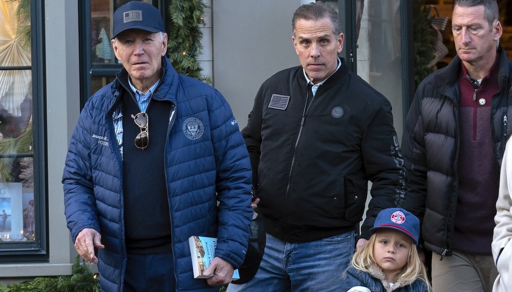 President Joe Biden, his son Hunter Biden and his grandson Beau leave a book store in Nantucket, Mass., on Nov. 29, 2024. (AP)