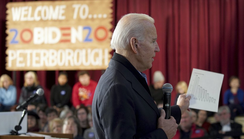 Democratic presidential candidate former Vice President Joe Biden holds up a chart depicting his tax increase plans. (AP)