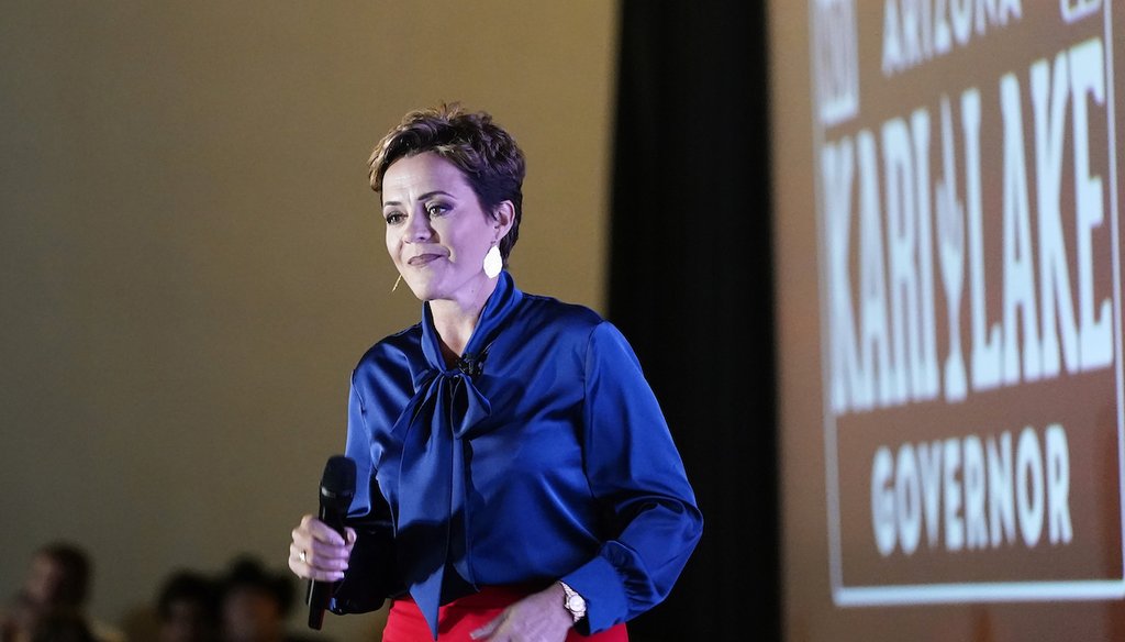 Kari Lake, Republican candidate for Arizona governor, arrives on stage to speak to supporters at her election night party Aug. 2, 2022. (AP)