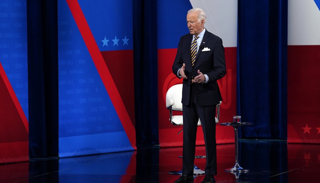 President Joe Biden talks during a CNN town hall event in Milwaukee. (AP Photo/Evan Vucci)