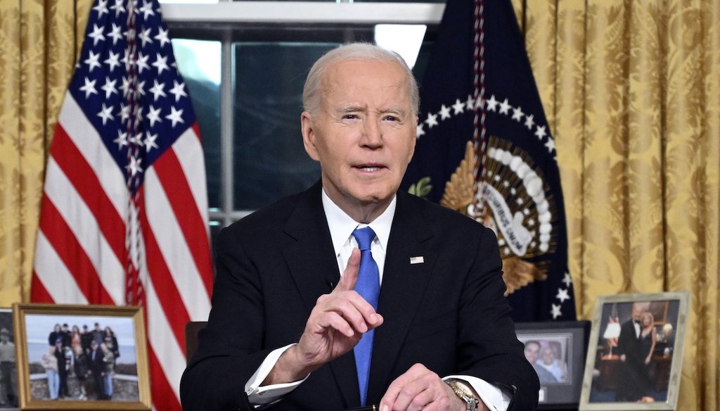 President Joe Biden speaks from the Oval Office of the White House as he gives his farewell address Jan. 15, 2025, in Washington. (AP)