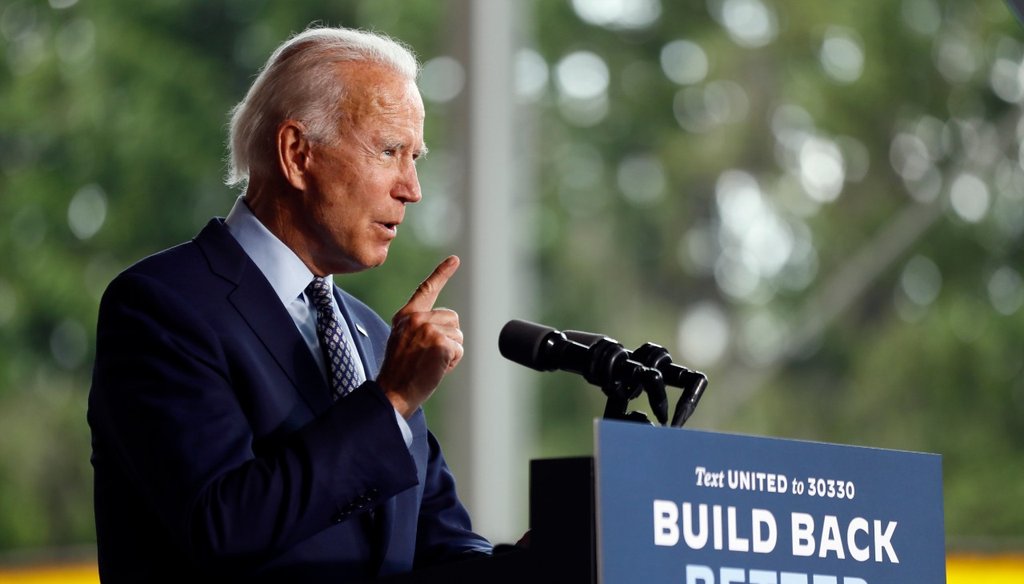 Democratic presidential candidate former Vice President Joe Biden speaks at McGregor Industries in Dunmore, Pa., Thursday, July 9, 2020. (AP Photo/Matt Slocum)