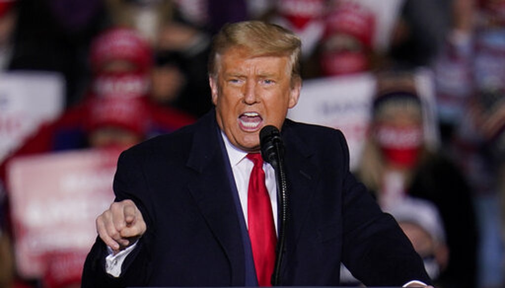 President Donald Trump speaks during a campaign rally at Erie International Airport, Tom Ridge Field in Erie, Pa, Tuesday, Oct. 20, 2020. (AP)
