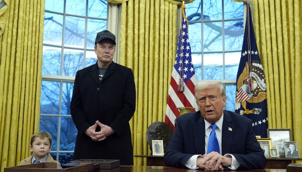 President Donald Trump speaks Feb. 11, 2025, alongside Elon Musk, and Musk’s son X in the White House’s Oval Office. (AP)